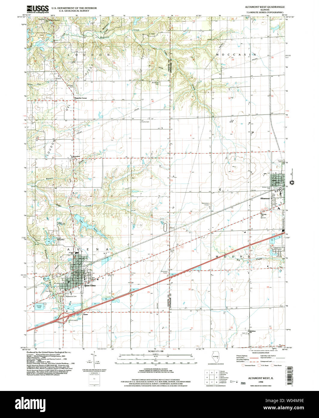 USGS TOPO Map Illinois il Altamont West 306888 1998 24000 Restauro Foto Stock