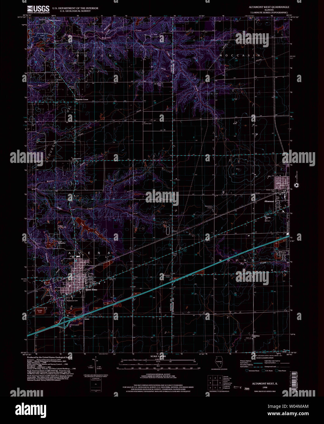 USGS TOPO Map Illinois il Altamont West 306888 1998 24000 Restauro invertito Foto Stock
