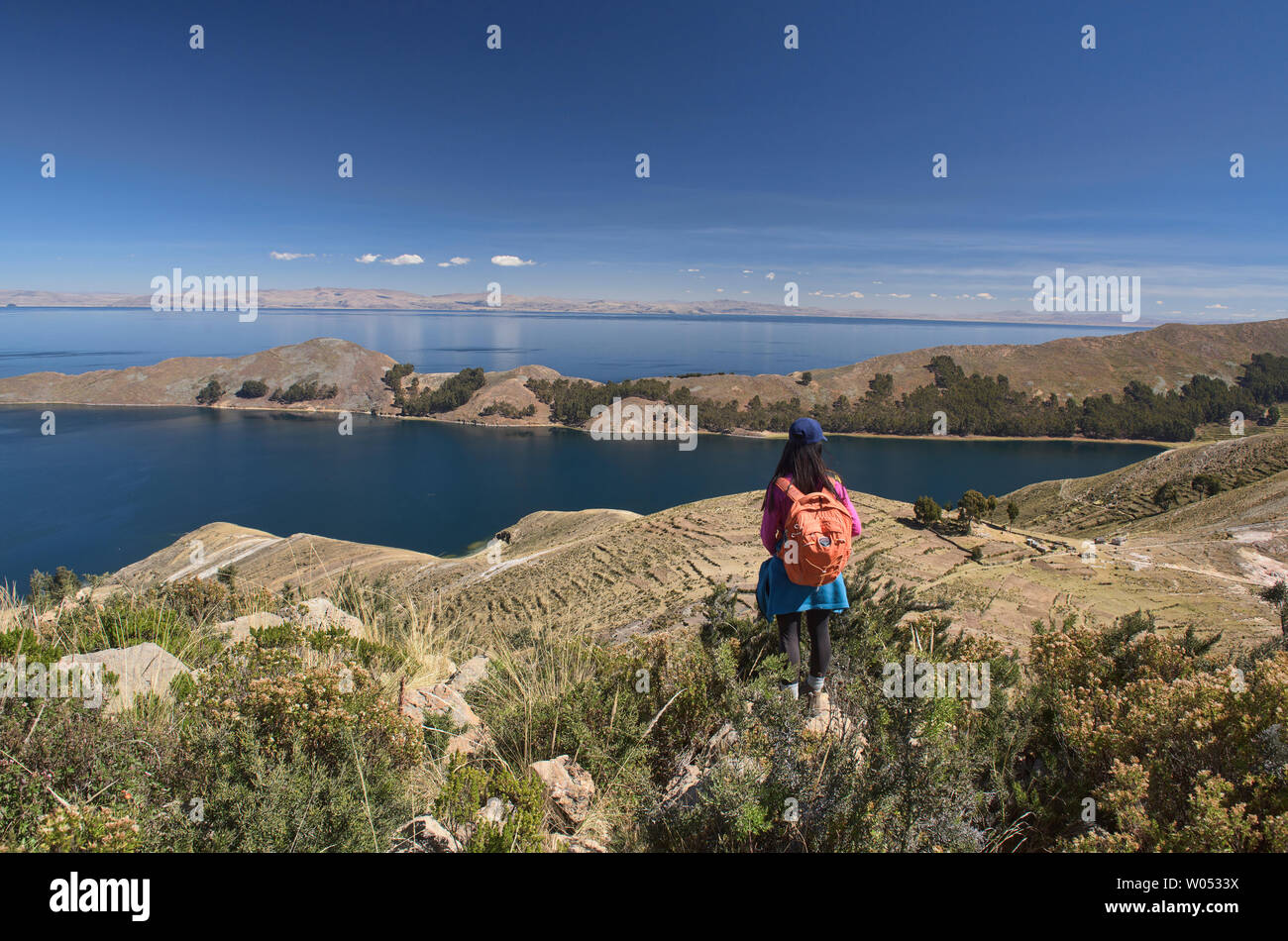 Inca terrazzamento tradizionale su Isla del Sol, il lago Titicaca, Bolivia Foto Stock