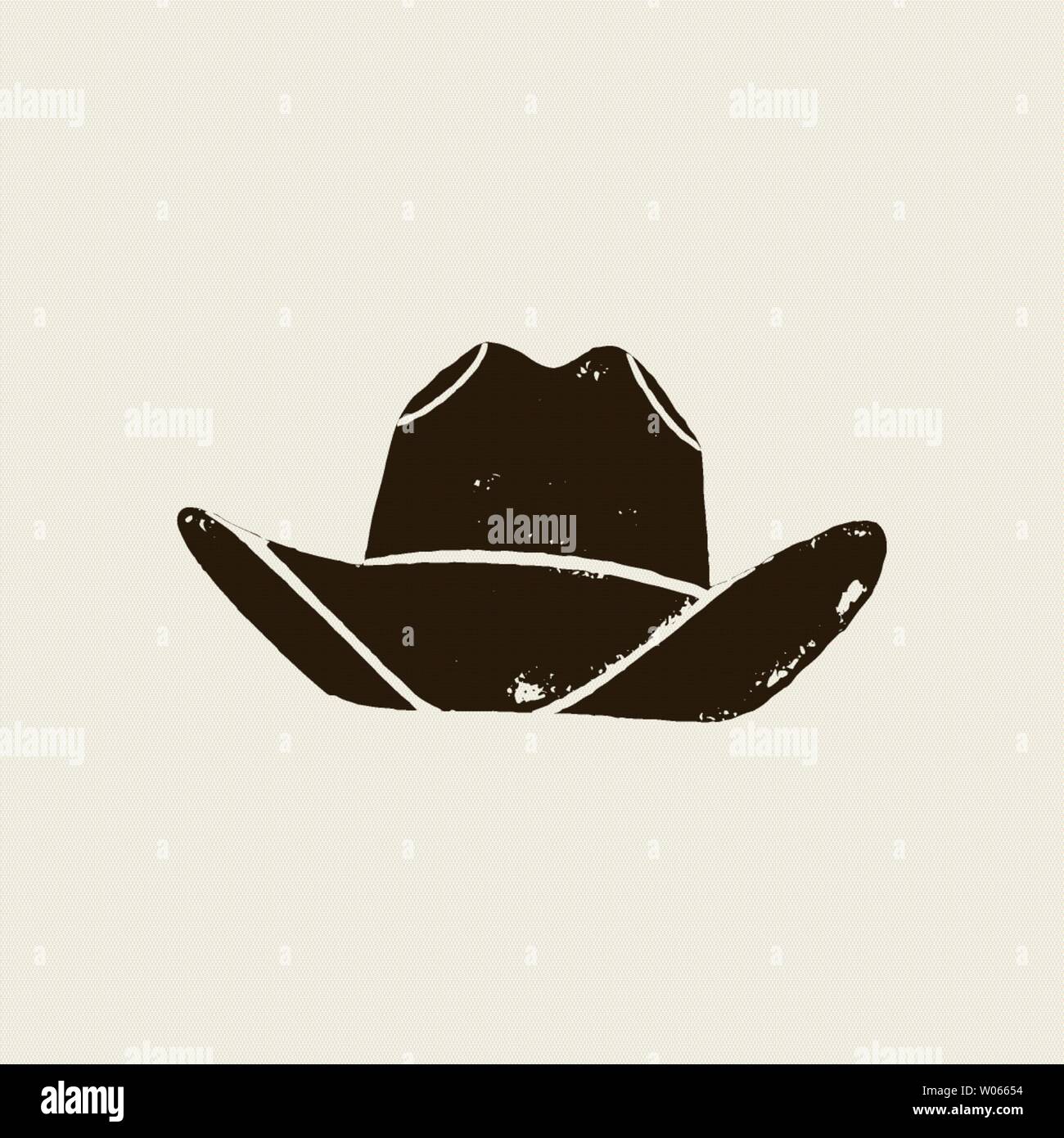 Illustrazione Vettoriale di cappello da cowboy. Hat silhouette in stile vintage , effetto grunge. Elementi del selvaggio West per la progettazione di poster, cartoline, le Illustrazione Vettoriale