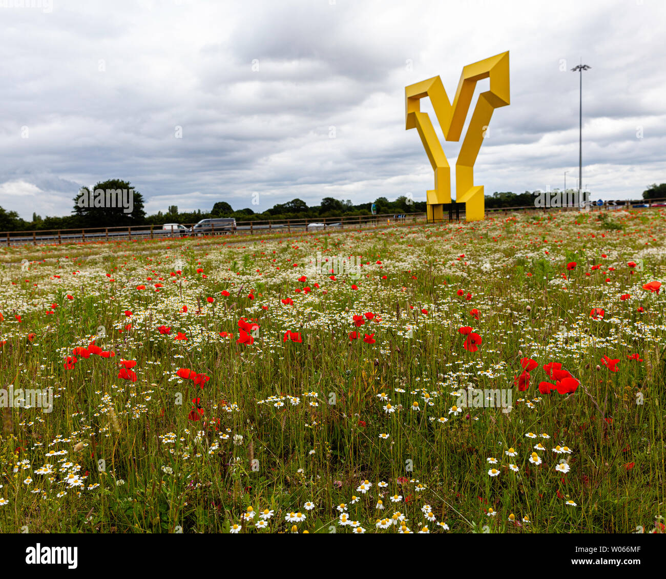 Grande giallo Y un punto di riferimento sulla grande via dello Yorkshire. Foto Stock