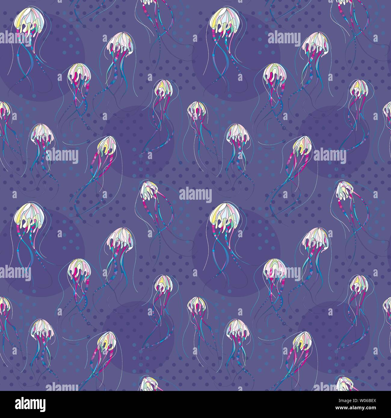 Disegnato a mano vettore medusa seamless pattern. Medusa oceano sfondo astratto. Gelatina di mare texture in stile moderno per la superficie di progettazione, tessile, wrappin Illustrazione Vettoriale