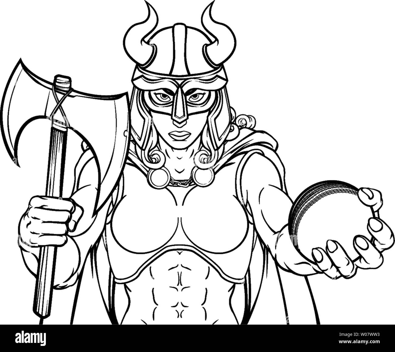 Femmina Viking Gladiator Cricket donna guerriero Illustrazione Vettoriale