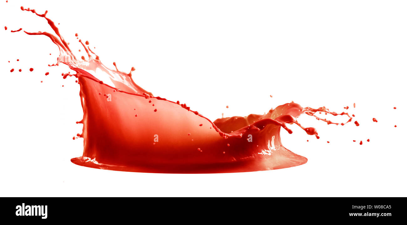 La vernice rossa splash isolati su sfondo bianco Foto Stock