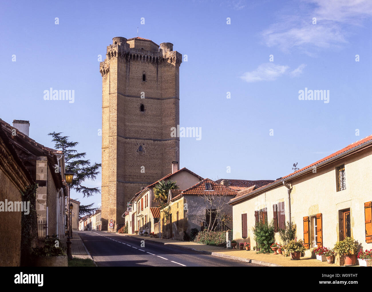 Francia .Dept Gers. Bassoues villaggio era un tredicesimo -c Bastide. Esso ha un magnifico mastio (Castello di mantenere) che domina la zona. Foto Stock