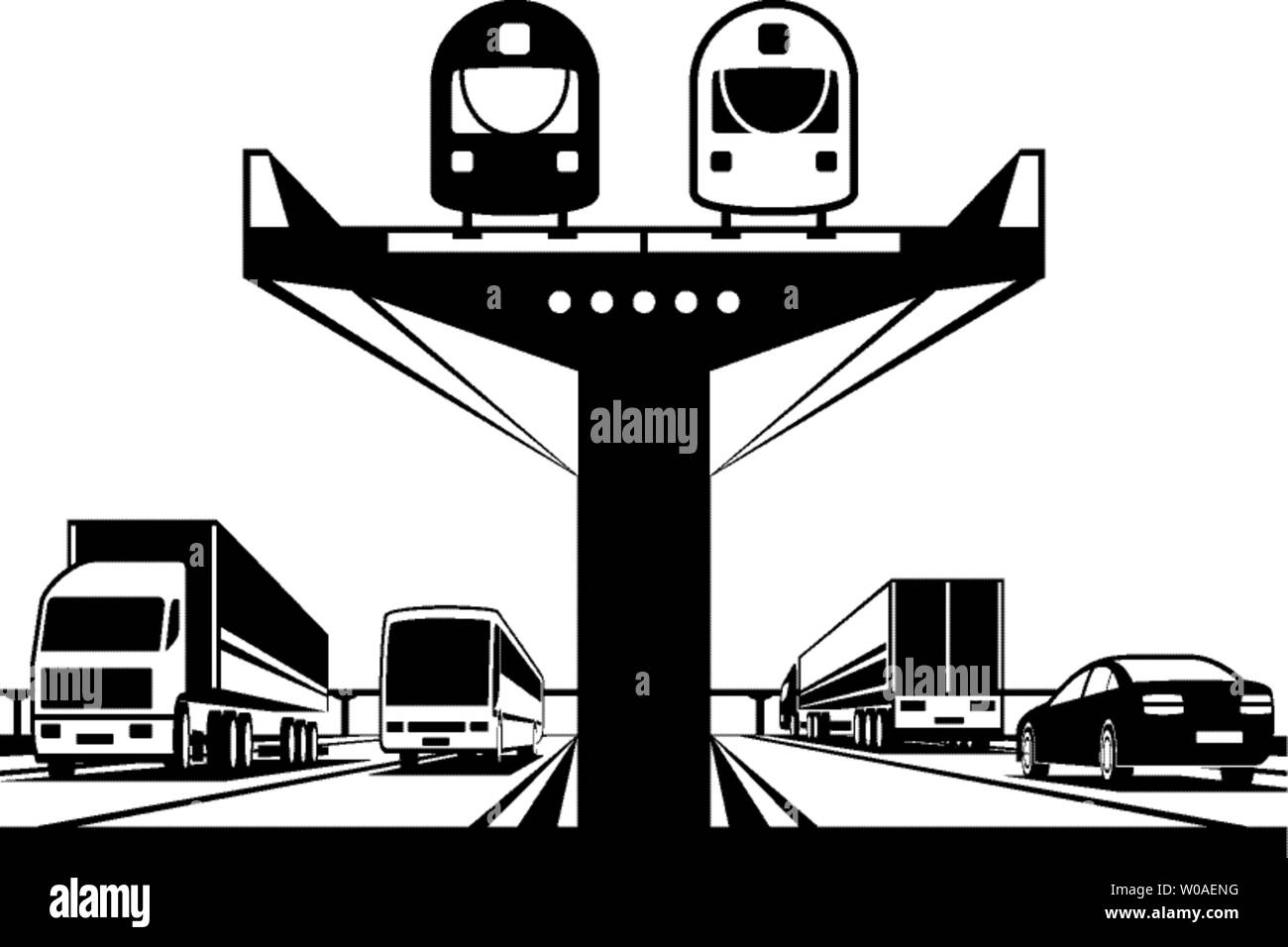 Cavalcavia ferroviario sopra l'autostrada - illustrazione vettoriale Illustrazione Vettoriale