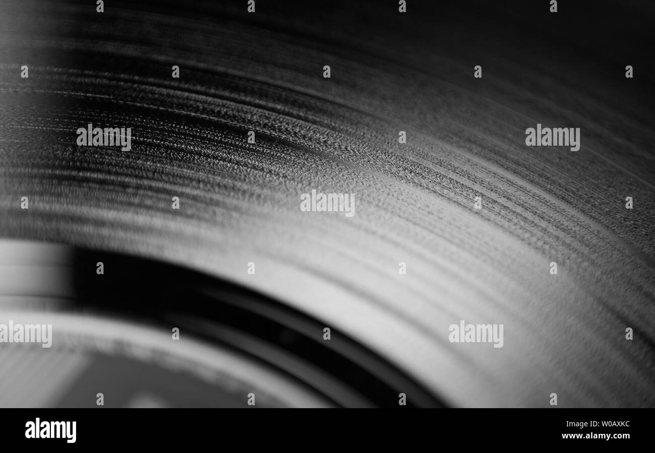 LP VINYL music record scanalature close up. Foto Stock