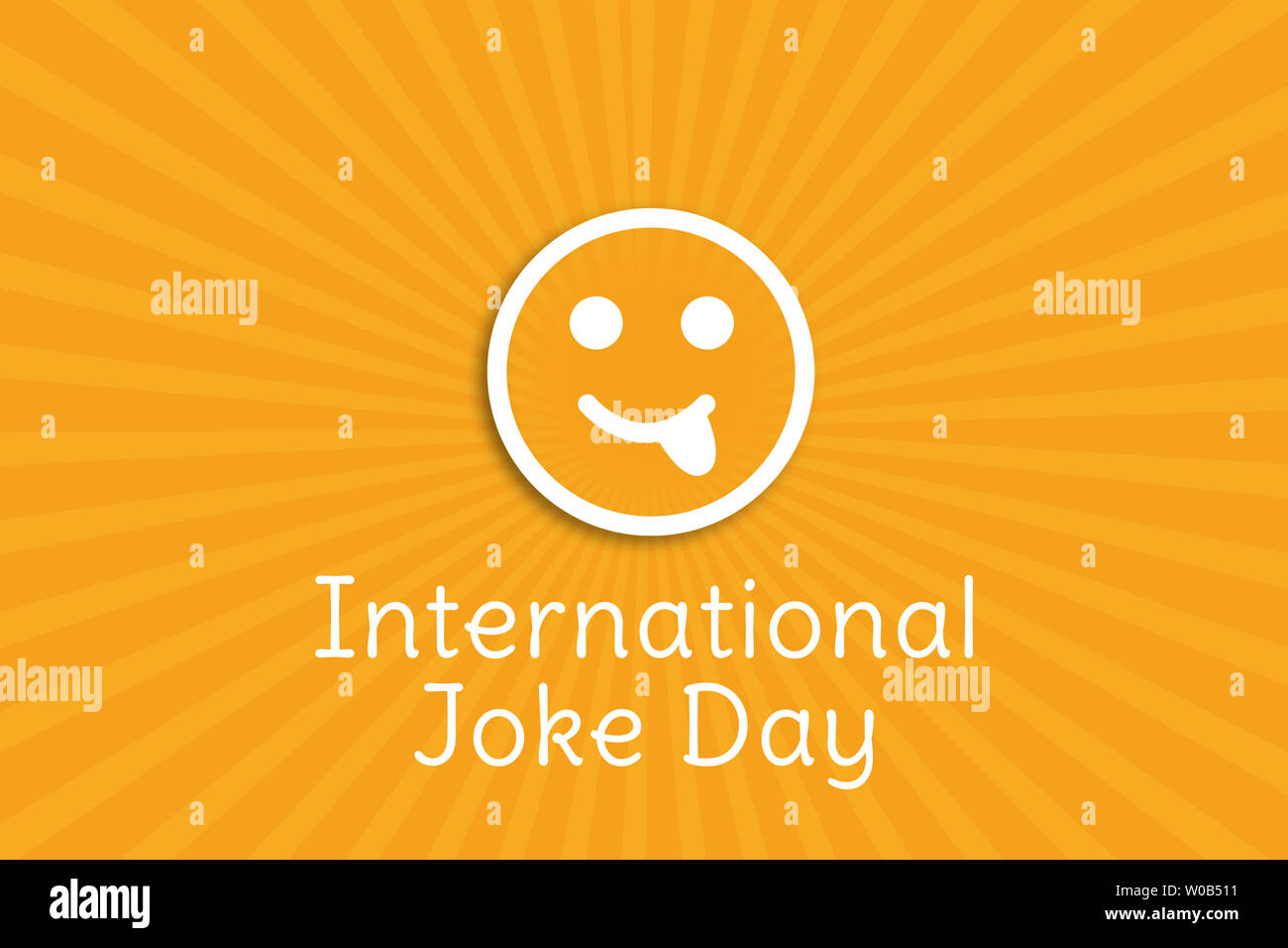 International scherzo giorno illustrazione dello sfondo, Felice Faccia gialla. Ridendo simbolo di emoticon. International scherzo Day Poster, 1 Luglio Foto Stock