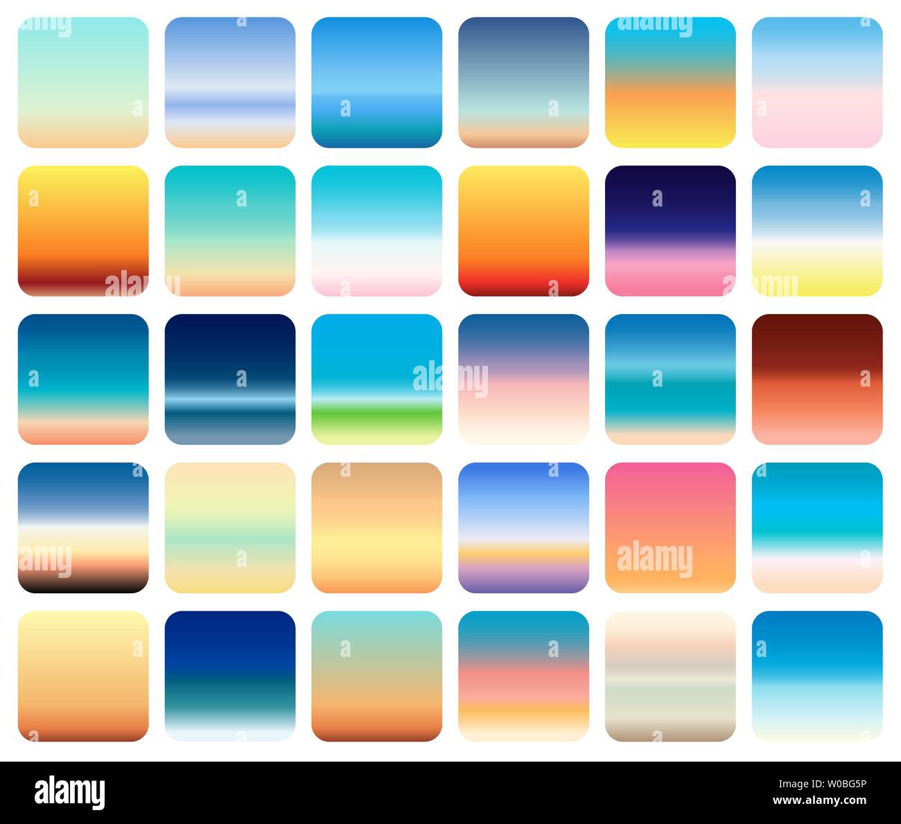 30 Cielo di tramonto sfondi gradienti impostato vettore. tramonto e i colori del mare. Illustrazione Vettoriale