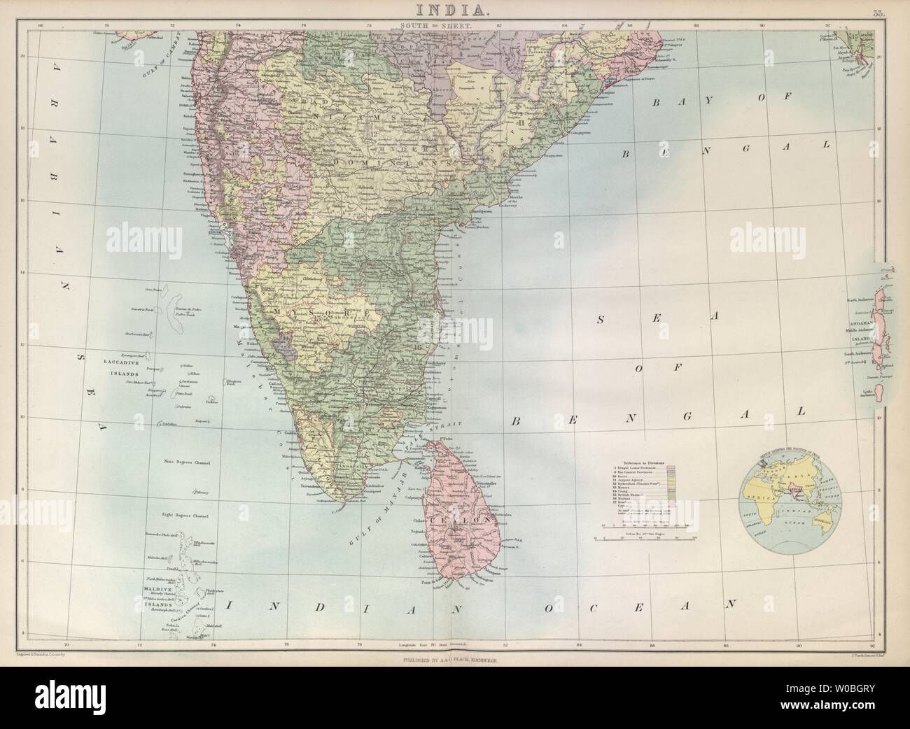 India del sud. Sri Lanka Ceylon. Mysore. Nizam dominions del. Bartolomeo 1882 mappa Foto Stock