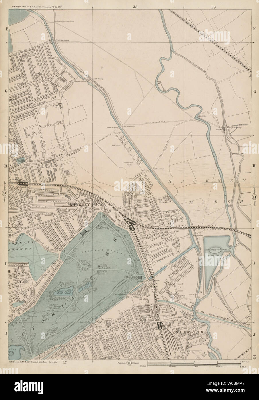 HACKNEY WICK/Paludi Victoria Park Old Ford Homerton Clapton Leyton c1887 mappa Foto Stock