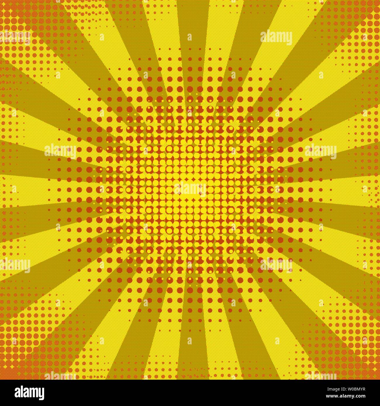 Giallo retrò stile vintage sfondo con raggi solari Illustrazione Vettoriale