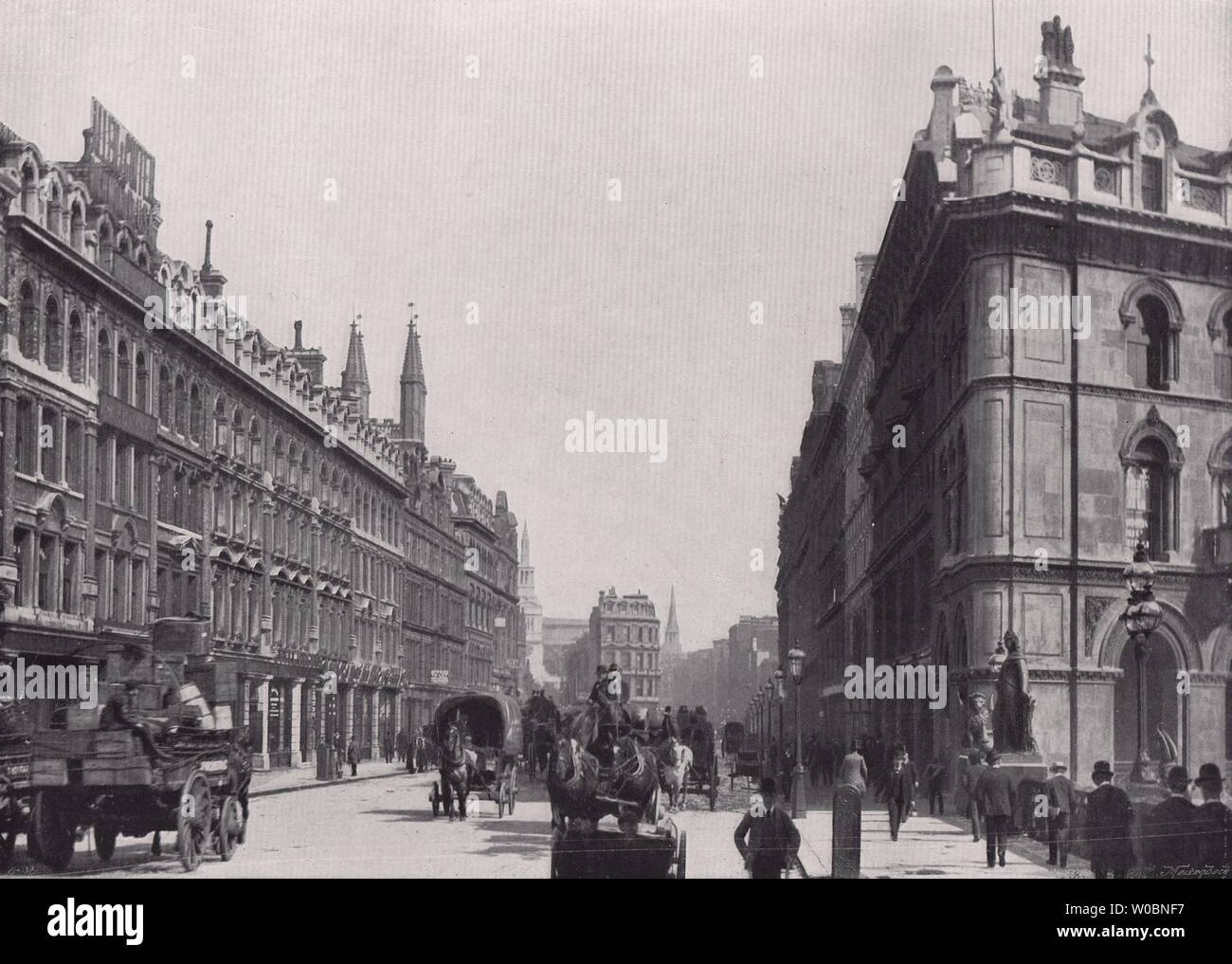 Holborn Viaduct - guardando verso Newgate Street. Londra 1896 antica stampa Foto Stock