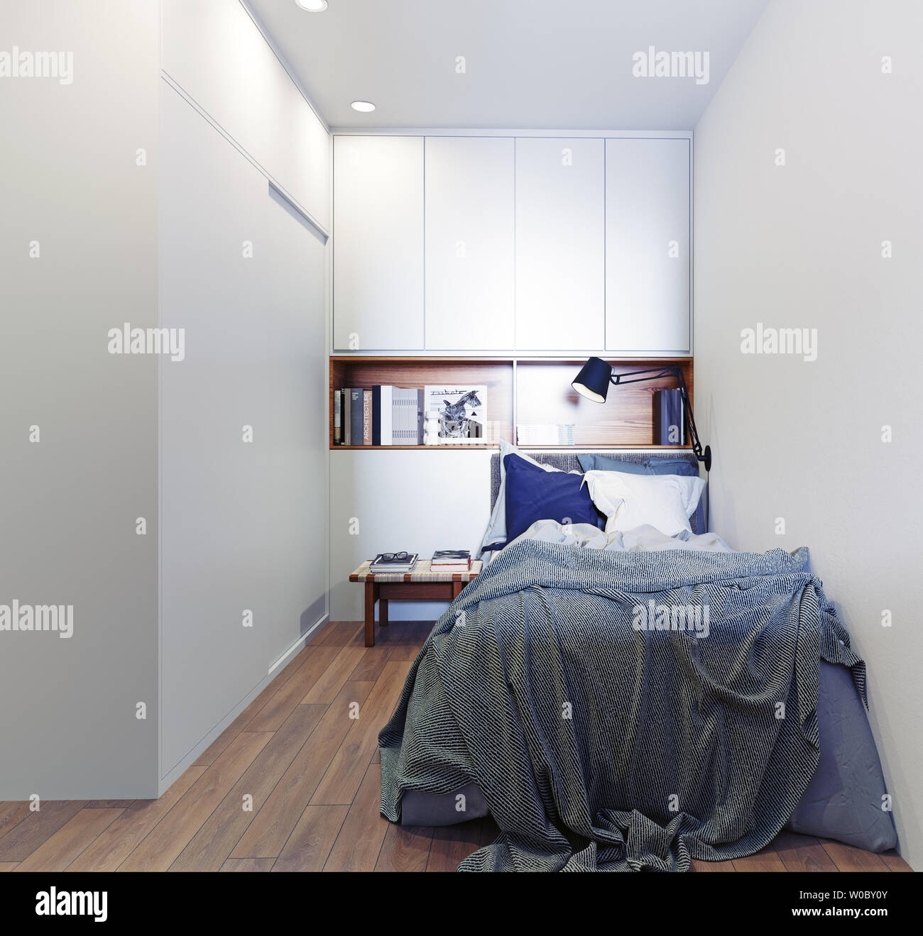 Lo stile scandinavo interiore camera da letto. 3D rendering concept design Foto Stock