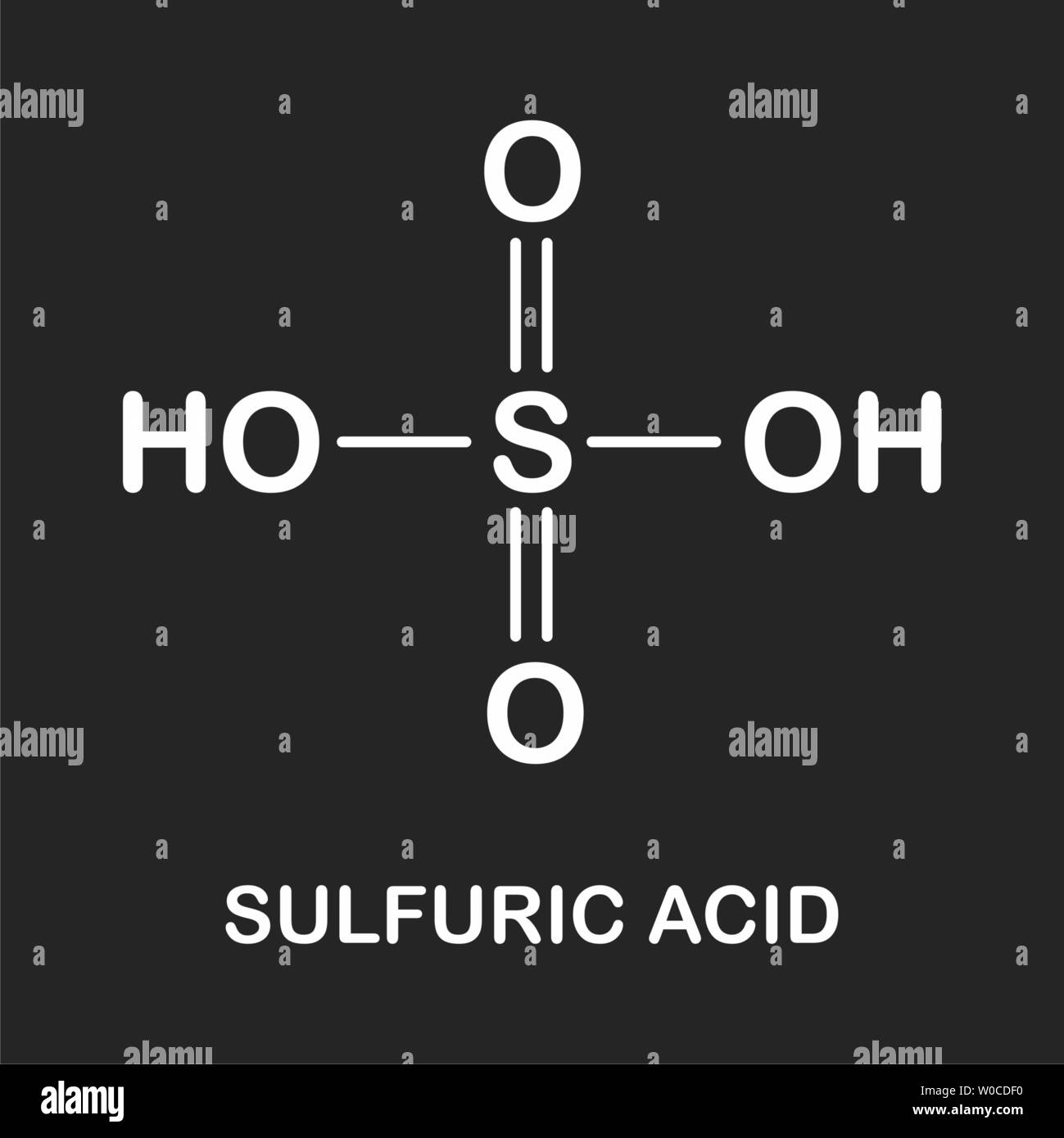 Acido solforico formula illustrazione su sfondo scuro Illustrazione Vettoriale