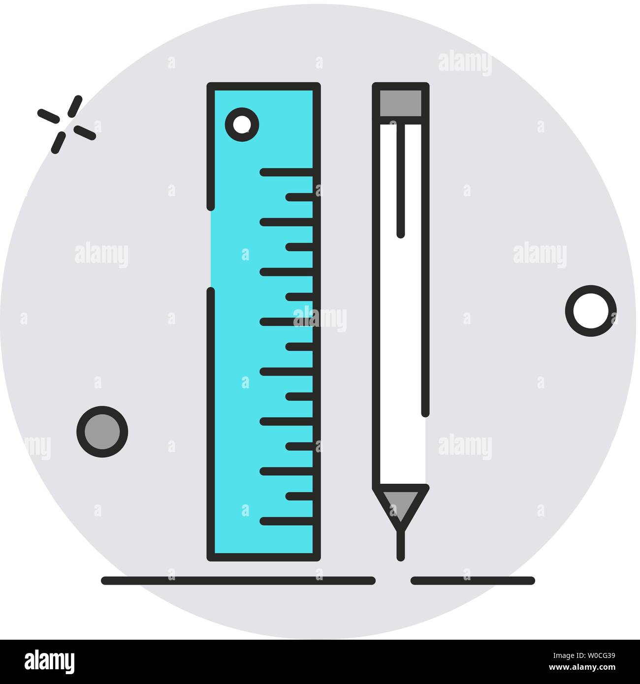 Righello e icona a forma di matita. Appartamento moderno stile design. Vettore semplice icona illustrazione per la pagina del sito web, marketing mobile app, elemento di design su bianco Illustrazione Vettoriale