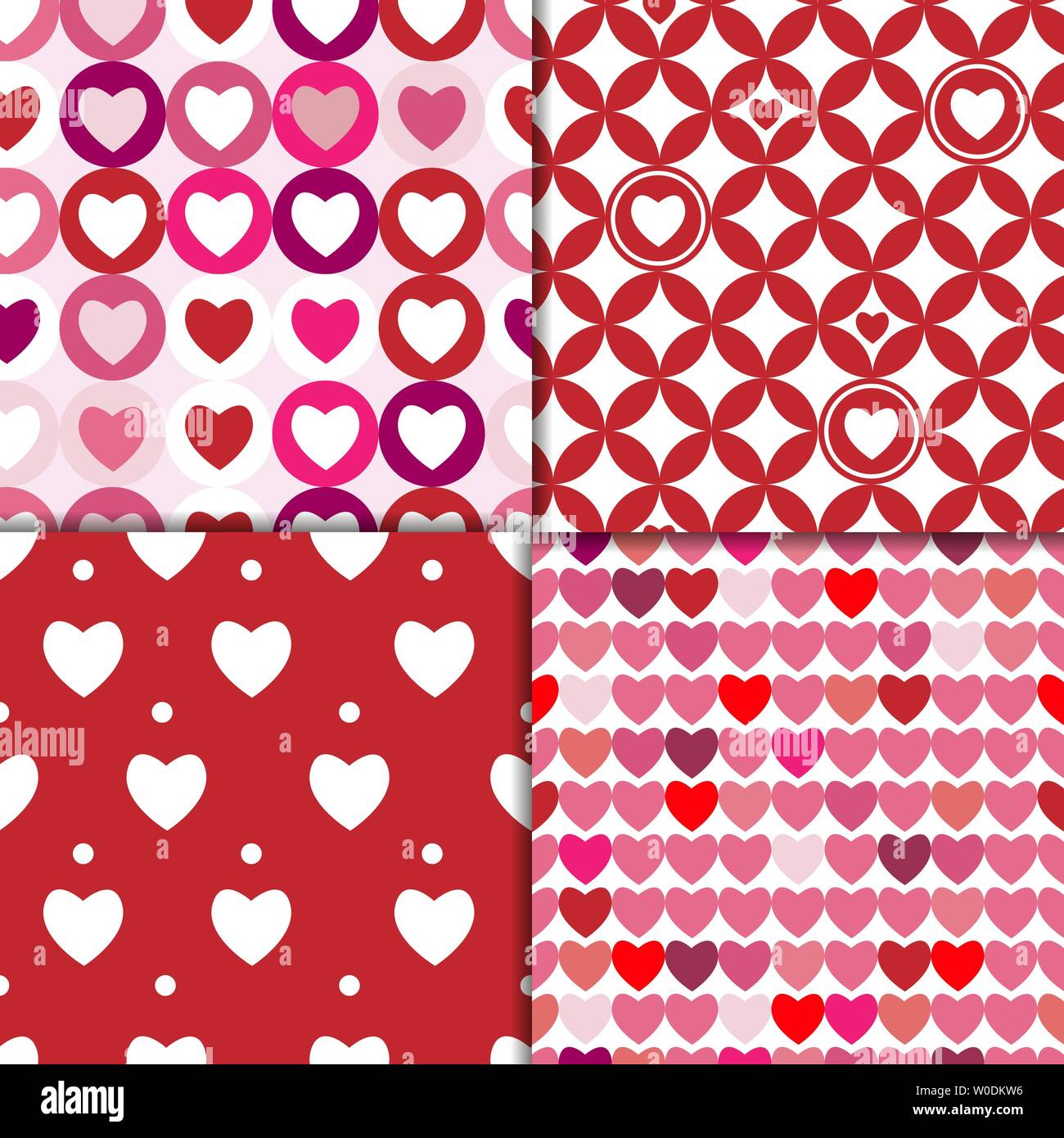 Quattro seamless coloratissimi modelli di san valentino sfondo vettoriale Illustrazione Vettoriale