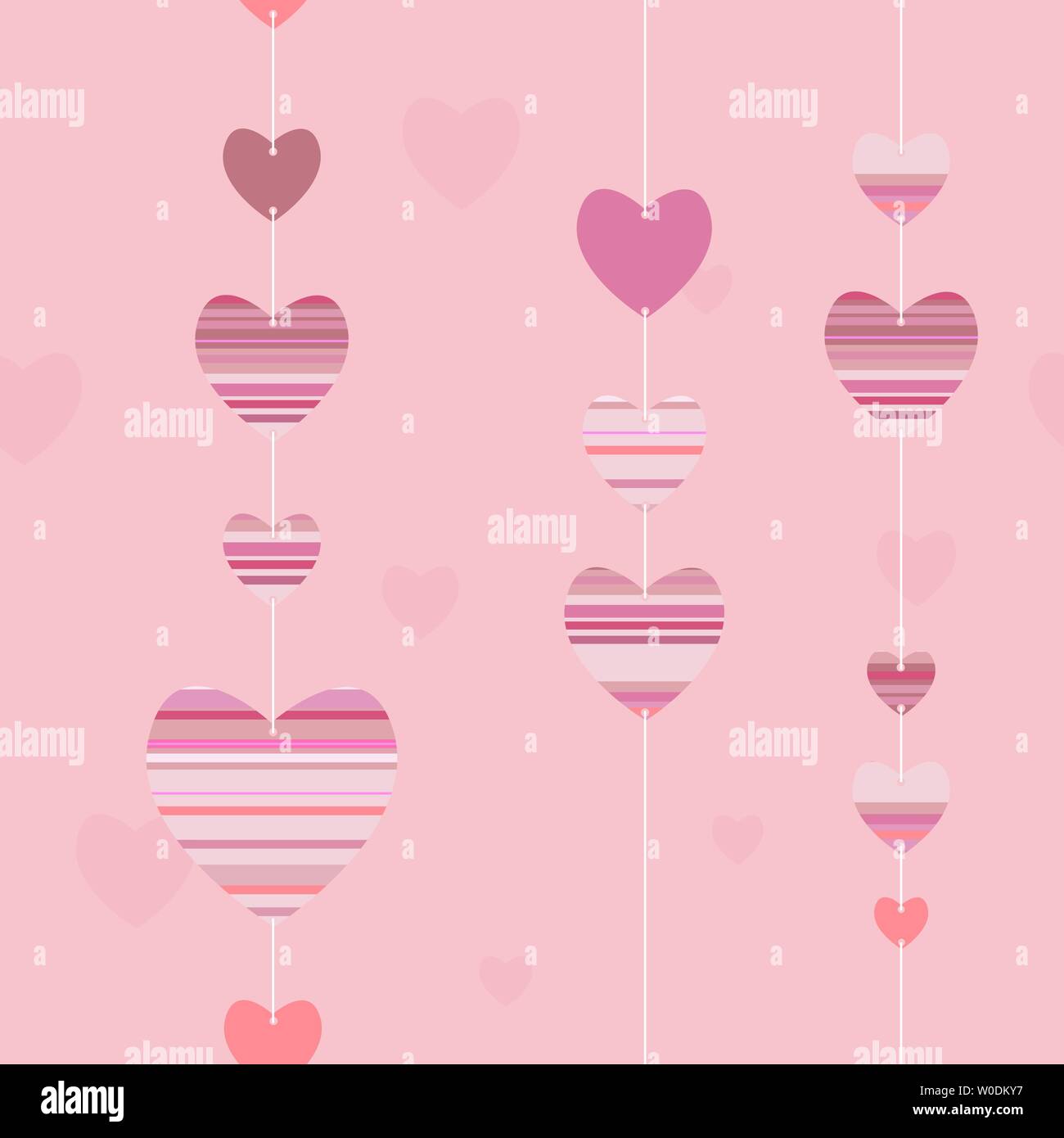 Modello senza soluzione di continuità con una ghirlanda di strisce di cuori sfondo vettoriale Illustrazione Vettoriale