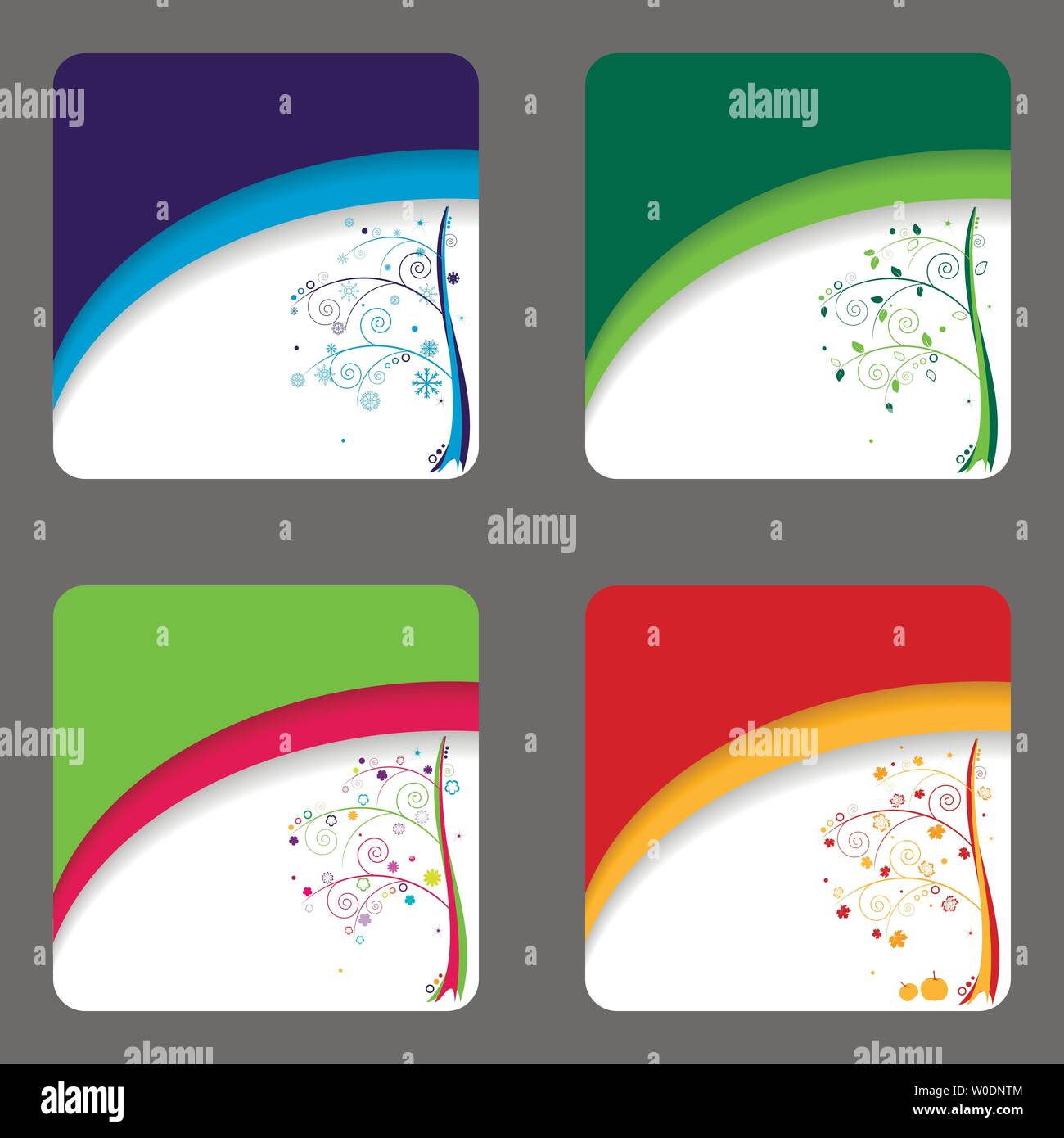 4 vettore di coloratissimi modelli di biglietto con le stagioni Illustrazione Vettoriale