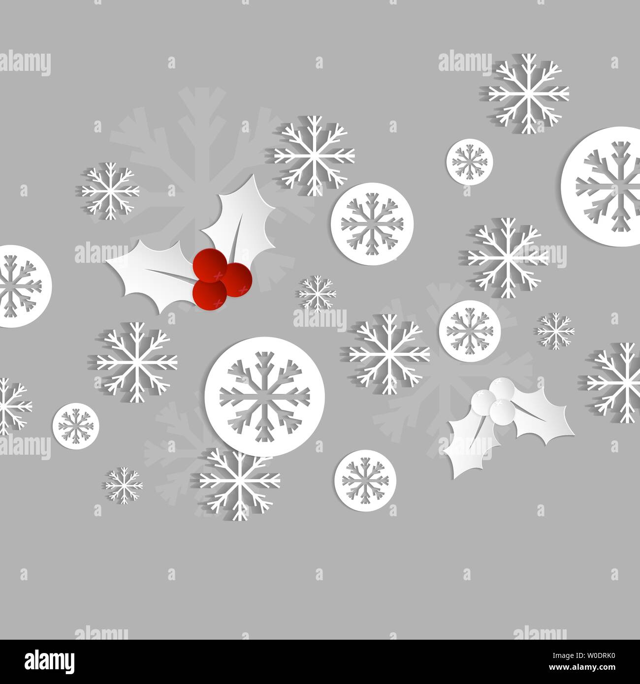 Carta di Natale carta con holly e vettore di fiocchi di neve Illustrazione Vettoriale