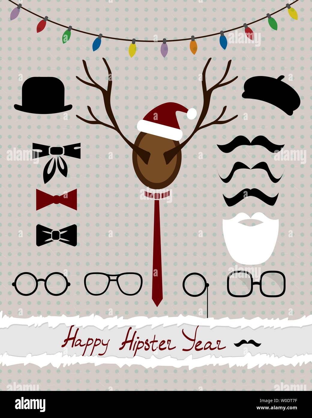 Abstract collage di hipster accessori con holiday elemenst sull'annata punteggiata vettore di fondo Illustrazione Vettoriale