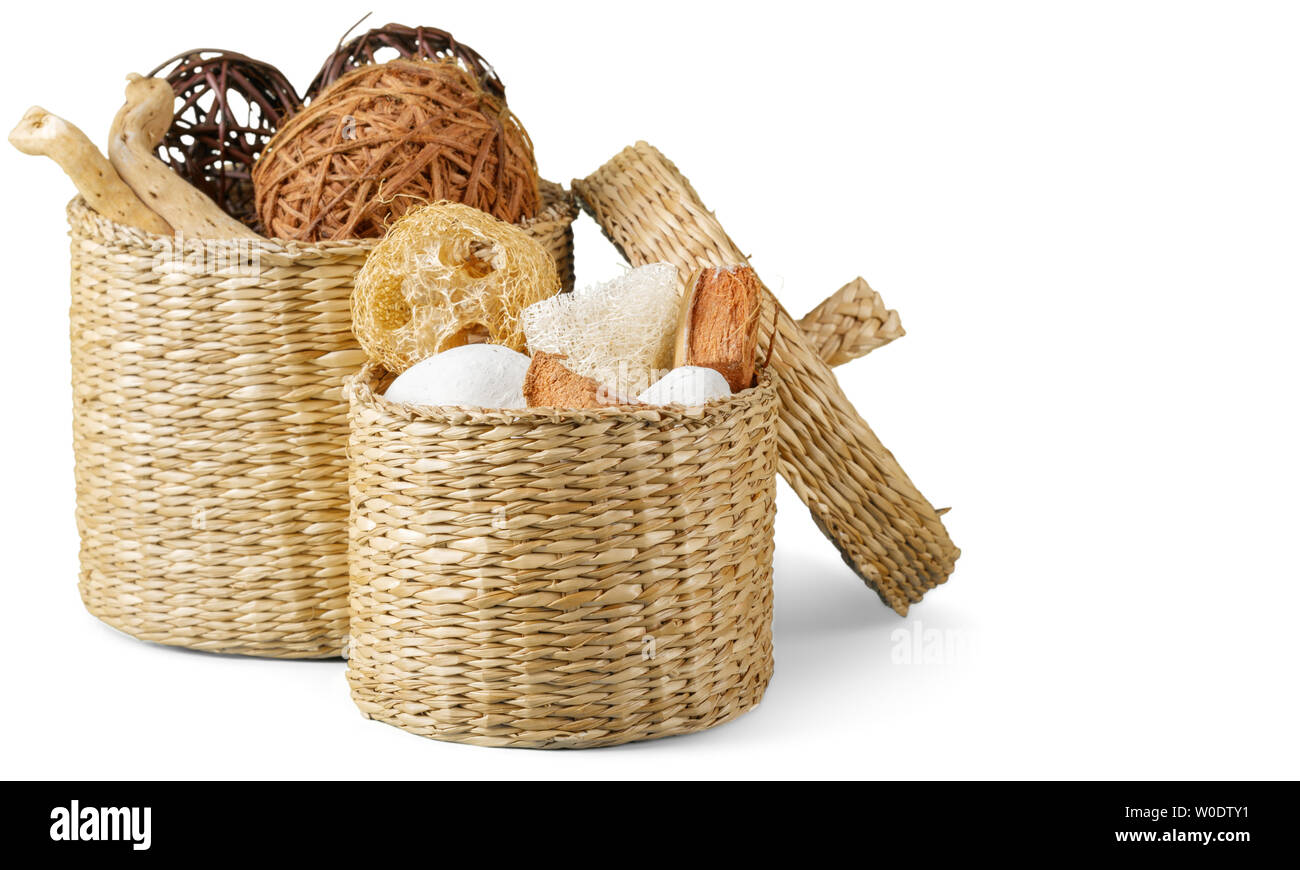 Set di autunno a secco piante e foglie essiccate petali e fiori, semplici rami rustico e frumento mazzetto su bianco Foto Stock