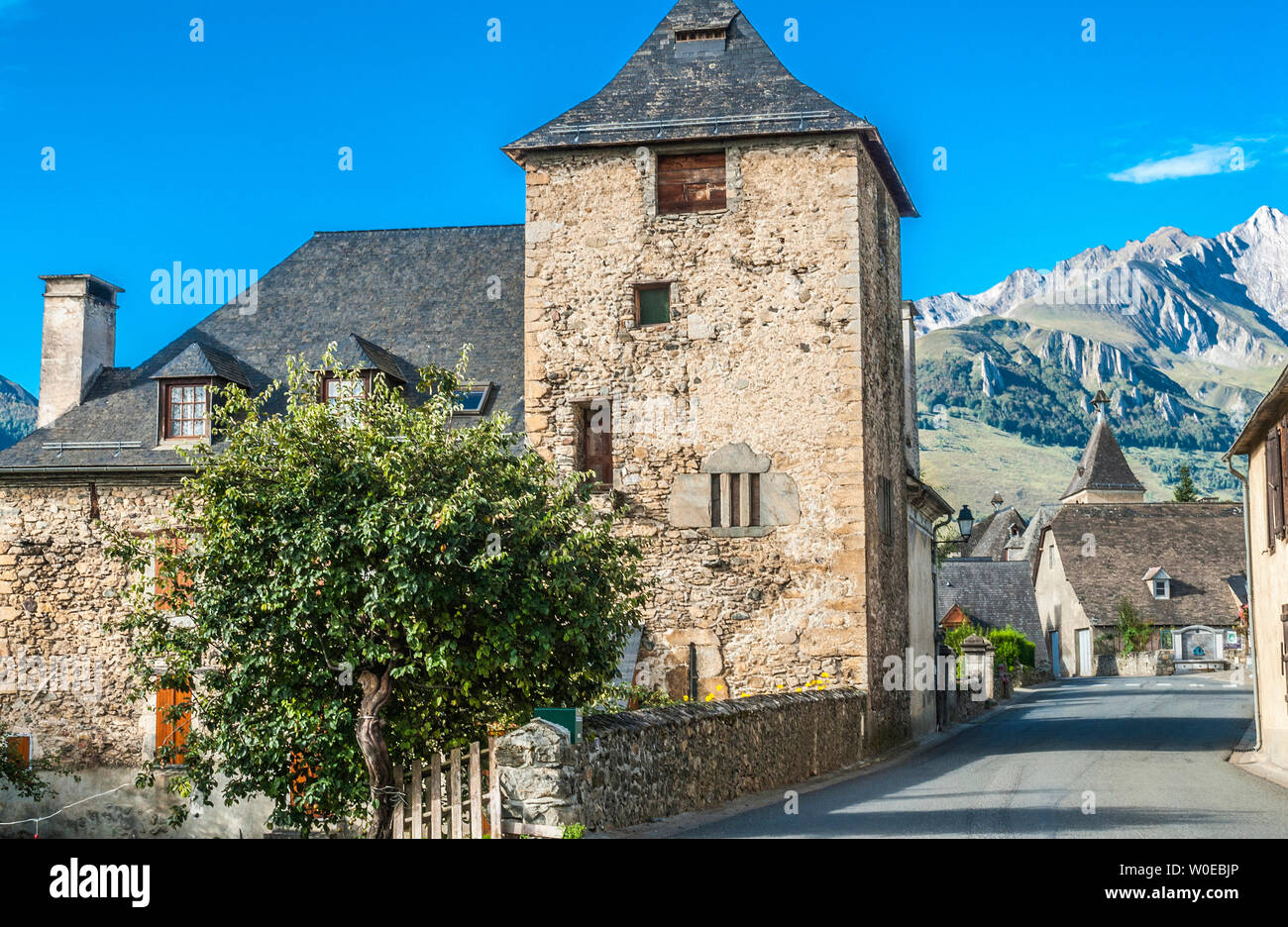 Francia, Pyrénées National Park, Val d'Azun, Aucun, tower house Foto Stock