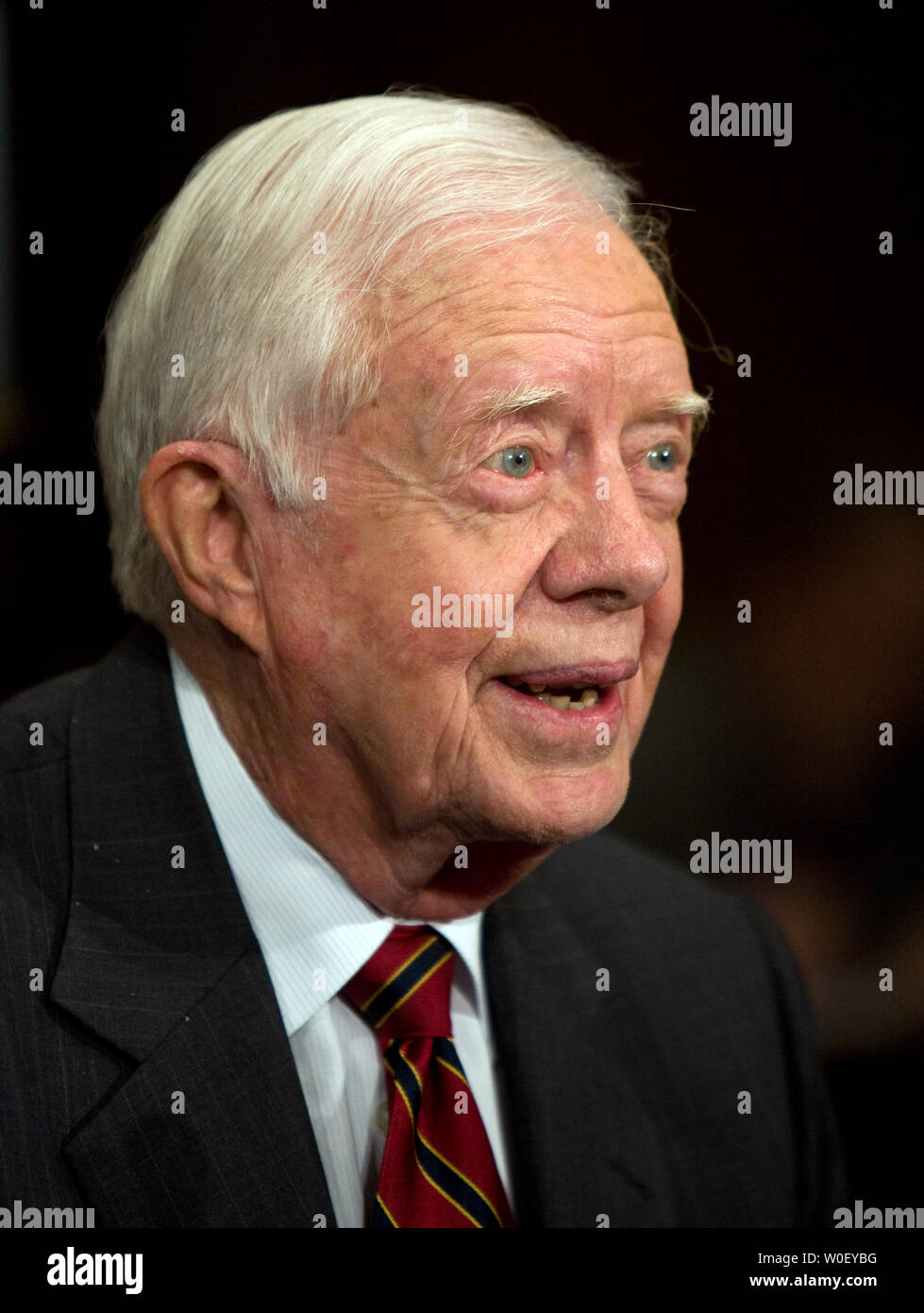 L ex Presidente Jimmy Carter testimonia circa la sicurezza energetica prima del Senato Comitato delle Relazioni Estere sul Campidoglio di Washington il 12 maggio 2009. (UPI foto/David Brody) Foto Stock