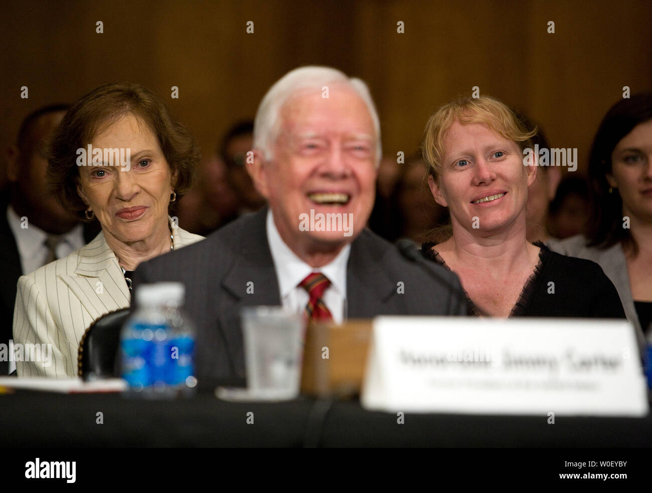 L ex Presidente Jimmy Carter testimonia circa la sicurezza energetica prima del Senato Comitato delle Relazioni Estere sul Campidoglio di Washington il 12 maggio 2009. (UPI foto/David Brody) Foto Stock