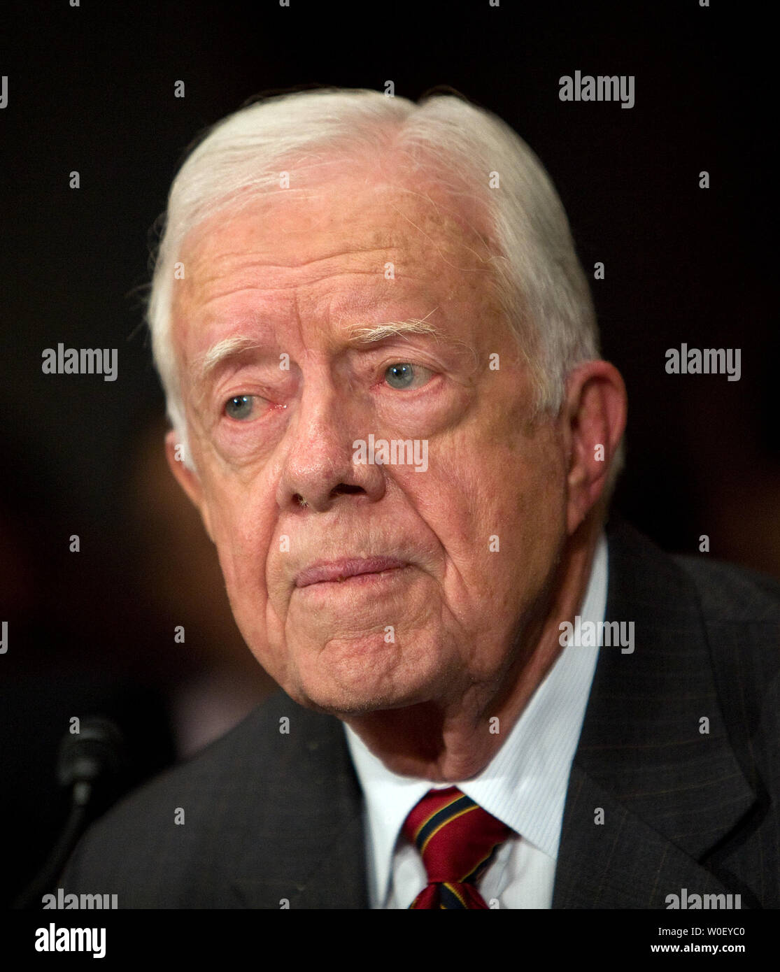 L ex Presidente Jimmy Carter testimonia circa la sicurezza energetica prima del Senato Comitato delle Relazioni Estere sul Campidoglio di Washington il 12 maggio 2009. (UPI foto/David Brody) Foto Stock