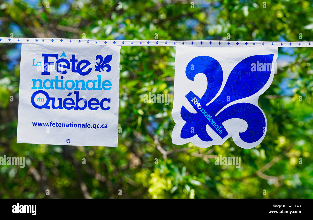 Montreal, Canada,24 giugno 2019.St-Jean celebrazioni Banner appesi in Montréal, Québec, Canada.Credit:Mario Beauregard/Alamy Live News Foto Stock