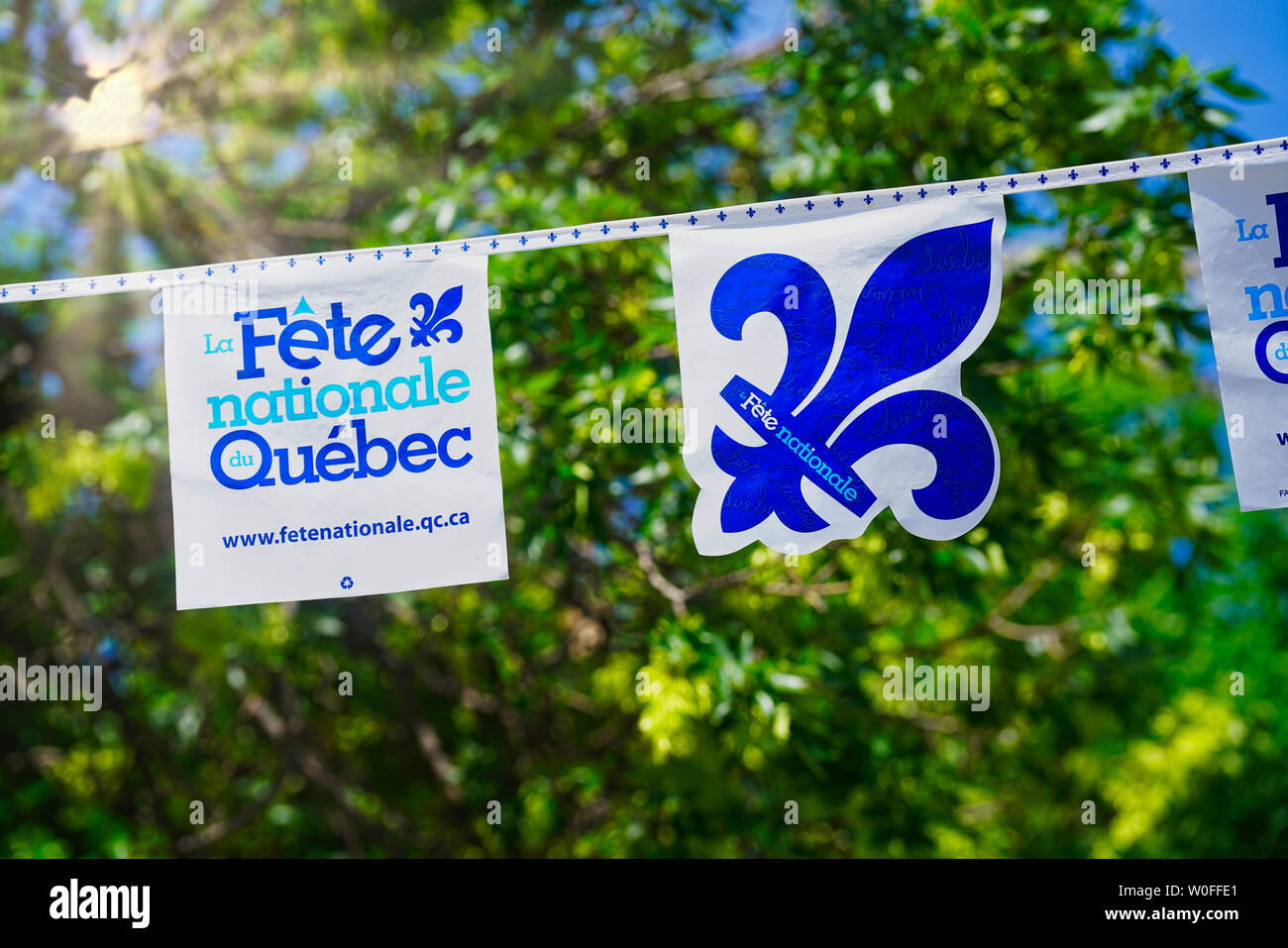 Montreal, Canada,24 giugno 2019.St-Jean celebrazioni Banner appesi in Montréal, Québec, Canada.Credit:Mario Beauregard/Alamy Live News Foto Stock