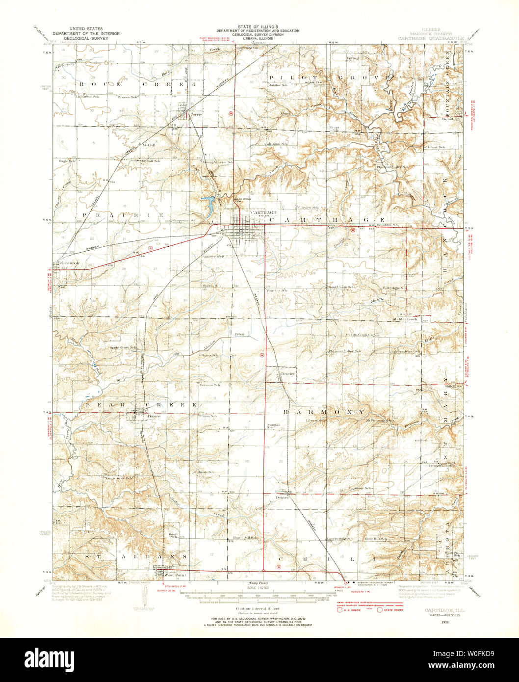 USGS TOPO Map Illinois il Cartagine 309319 1933 62500 Restauro Foto Stock