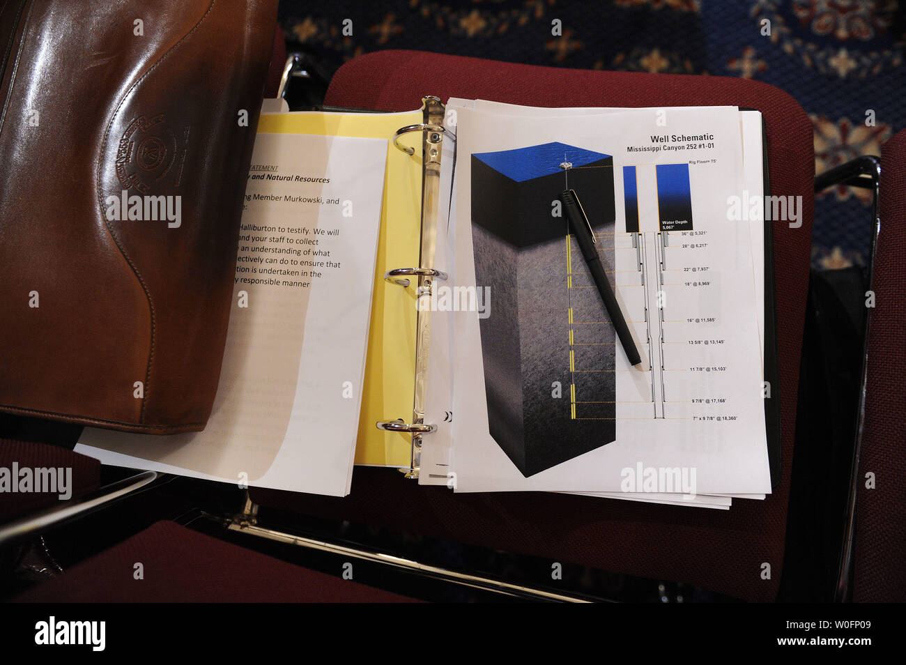 Un ben vista schematica del Mississippi Canyon nel Golfo del Messico è visto durante un senato di energia e di risorse naturali audizione del Comitato BP Deepwater Horizon oil rig incidente nel Golfo del Messico, a Washington il 11 maggio 2010. La Deepwater Horizon rig era operativo nel canyon. UPI/Kevin Dietsch Foto Stock