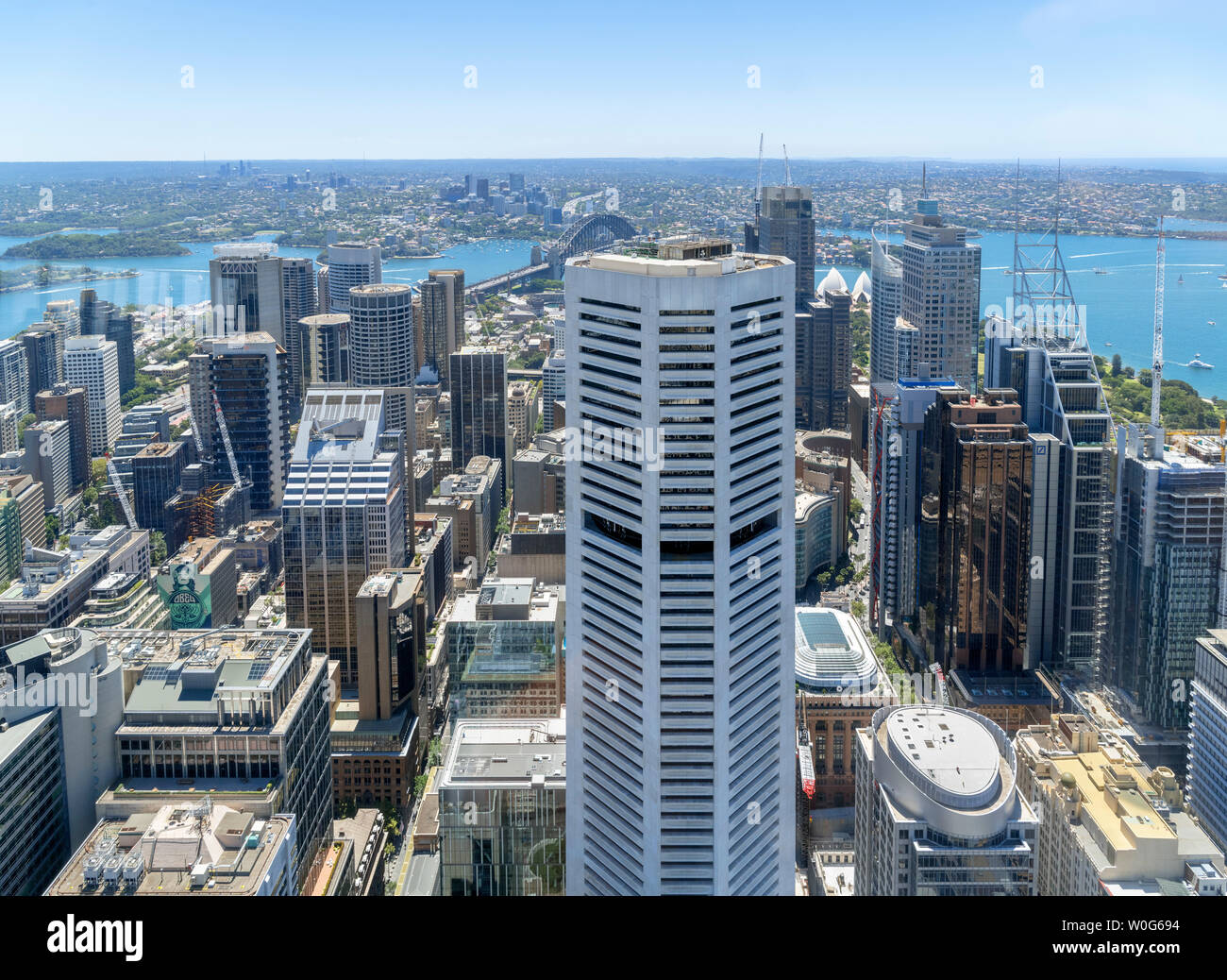 Vista dalla Torre di Sydney al di sopra del Central Business District (CBD), Sydney, Australia Foto Stock