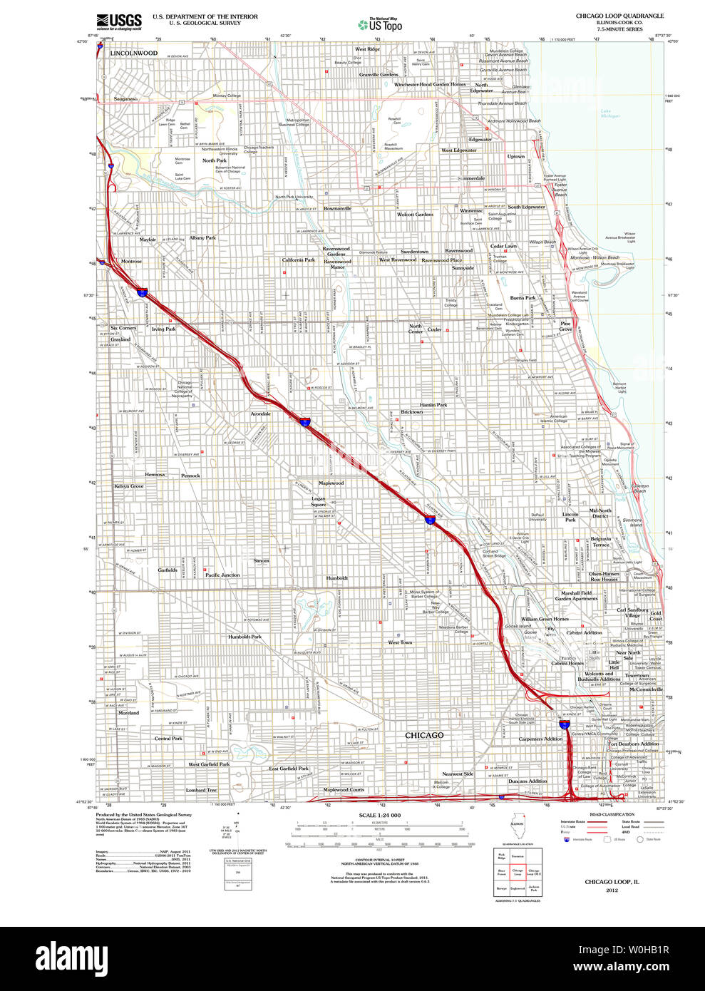 USGS TOPO Map Illinois il Chicago Loop 20120827 TM il restauro Foto Stock