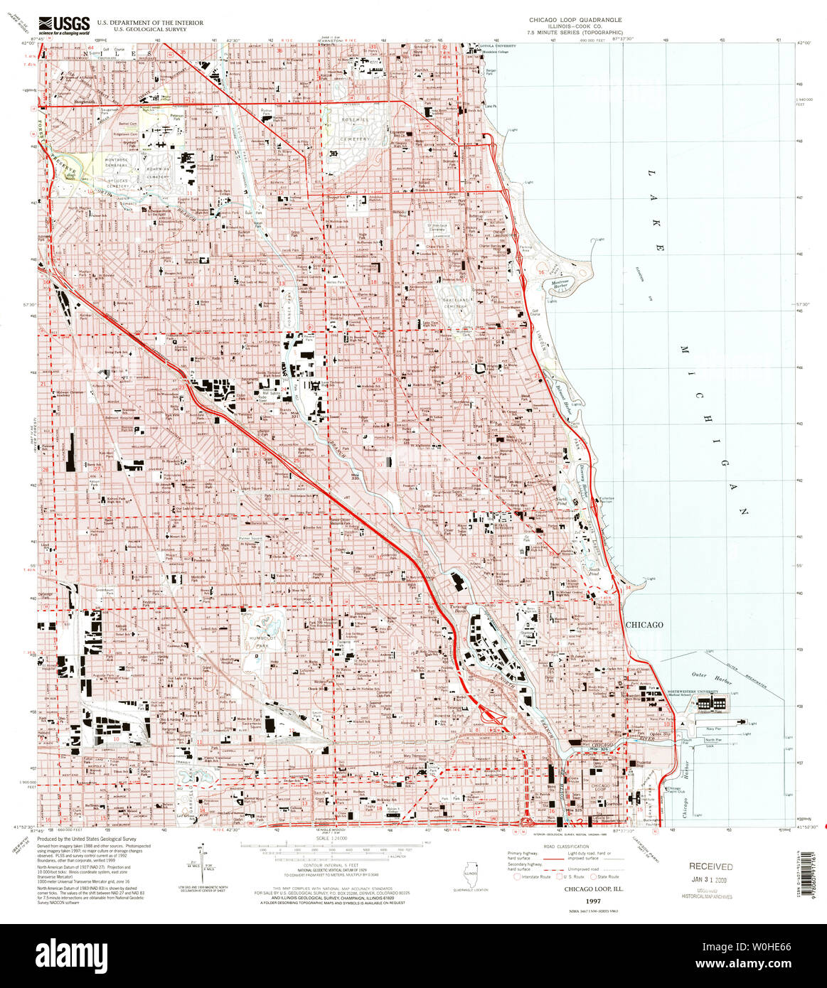 USGS TOPO Map Illinois il Chicago Loop 307265 1997 24000 Restauro Foto Stock