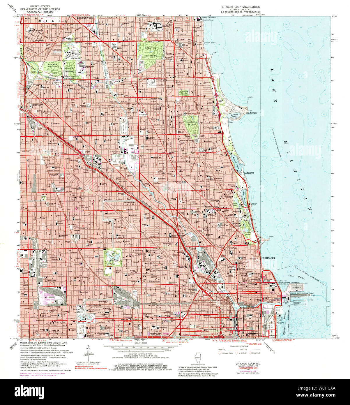 USGS TOPO Map Illinois il Chicago Loop 307270 1963 24000 Restauro Foto Stock
