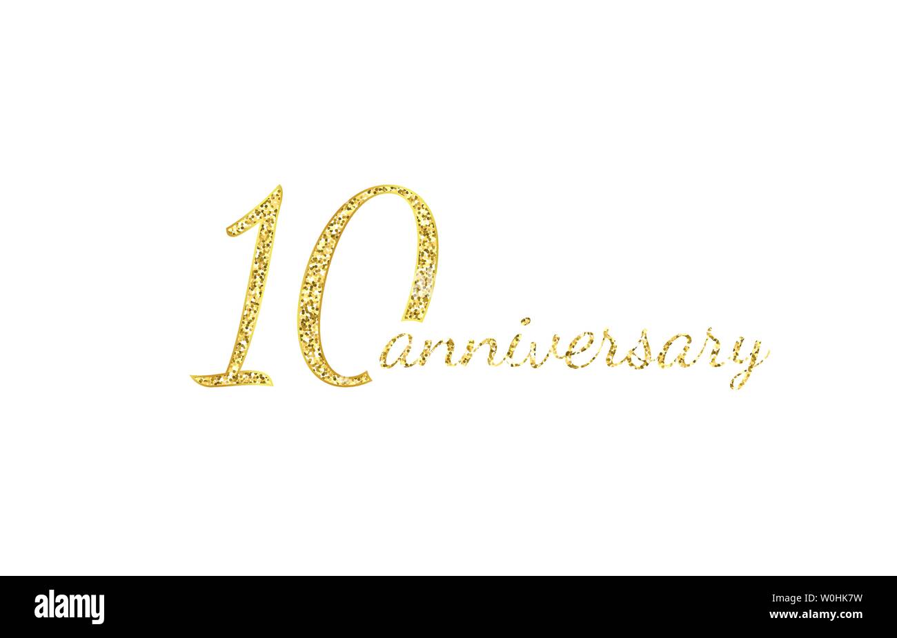 10 anniversario concetto del logo. Decimo compleanno anni icona. Isolate i numeri d'oro su sfondo nero. Illustrazione Vettoriale. EPS10. Illustrazione Vettoriale