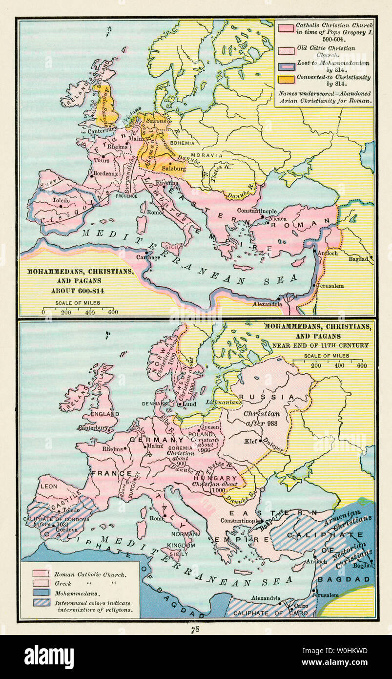 Mappe di medievale, musulmana, cristiana e pagana territori. Litografia a colori Foto Stock