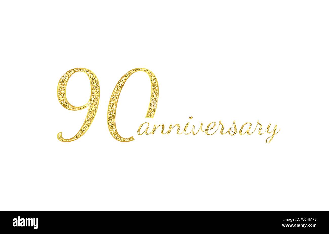 90 anniversario concetto del logo. Novantesimo compleanno anni icona. Isolate i numeri d'oro su sfondo nero. Illustrazione Vettoriale. EPS10. Illustrazione Vettoriale
