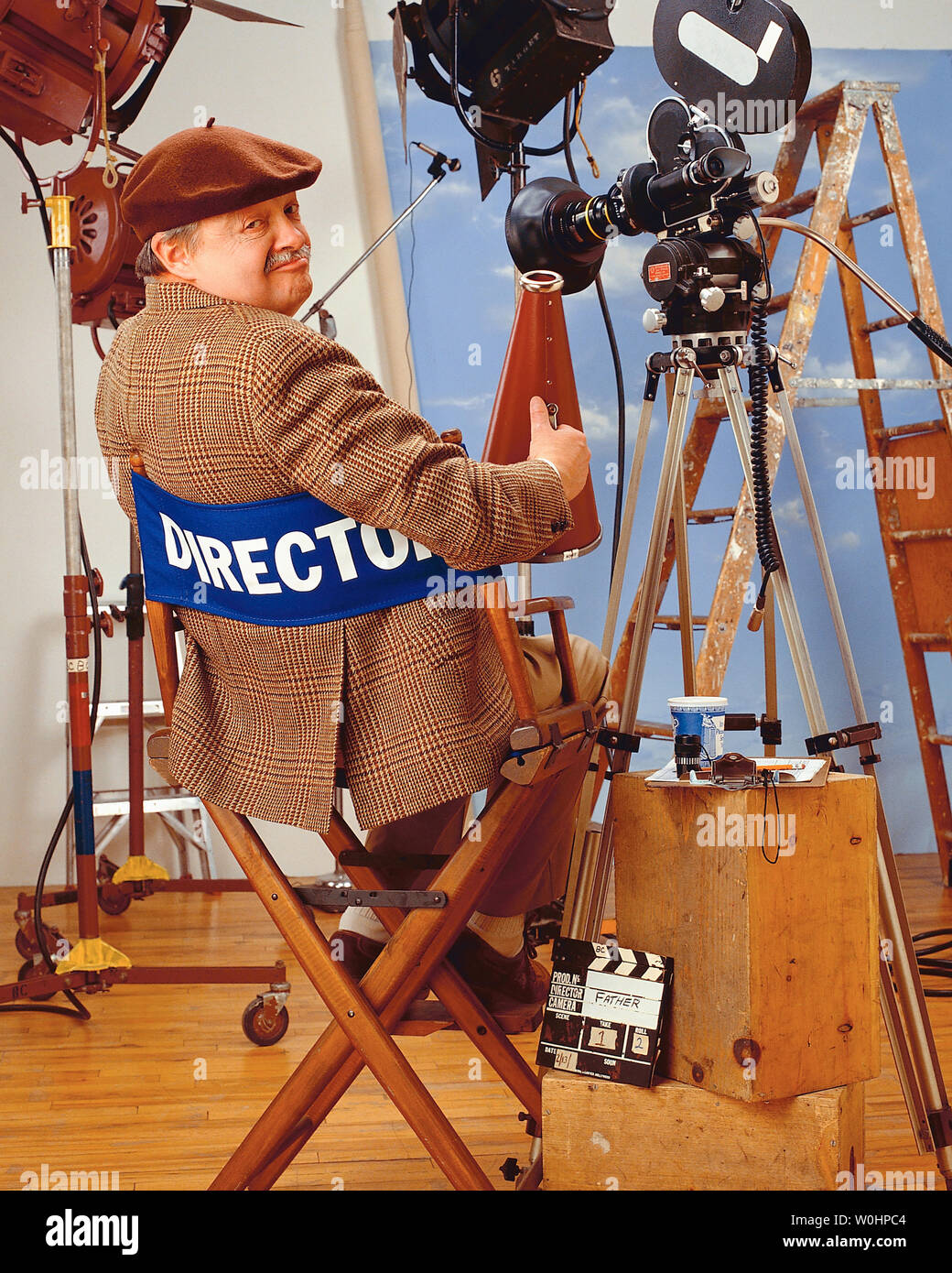 Direttore ubicazione in del direttore di tiro della sedia di un filmato Foto Stock