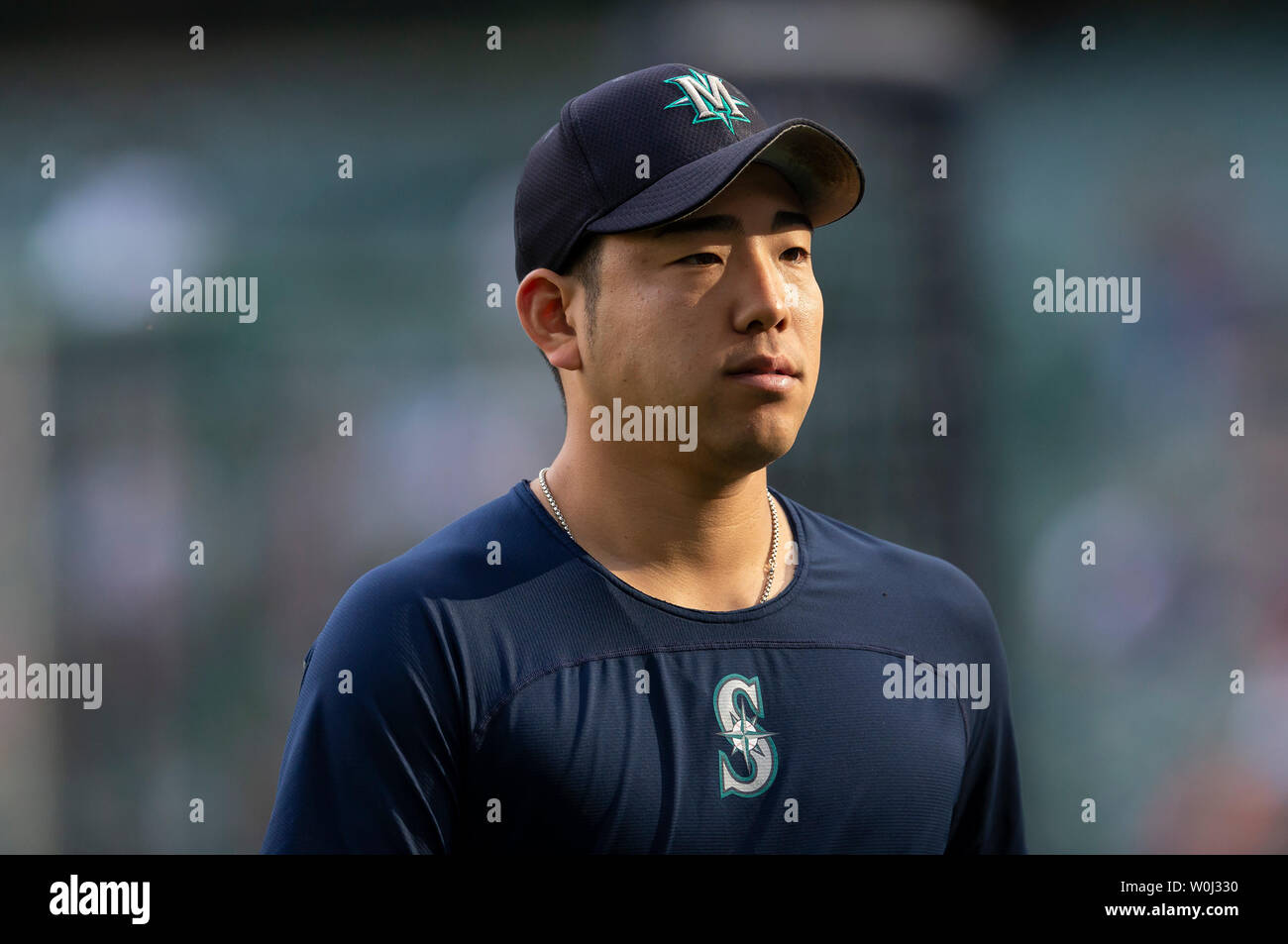 Giugno 26, 2019: Seattle Mariners a partire lanciatore Yusei Kikuchi #18 prima della Major League Baseball gioco tra il Milwaukee Brewers e il Seattle Mariners a Miller Park di Milwaukee, WI. John Fisher/CSM Foto Stock
