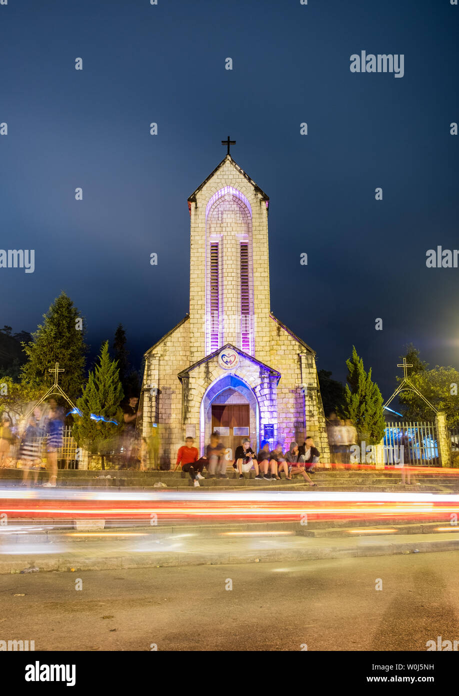 Sapa, Vietnam : Set 07 2017 : la cattedrale di Notre Dame o il Santo Rosario chiesa edificio caratteristico di sapa Foto Stock