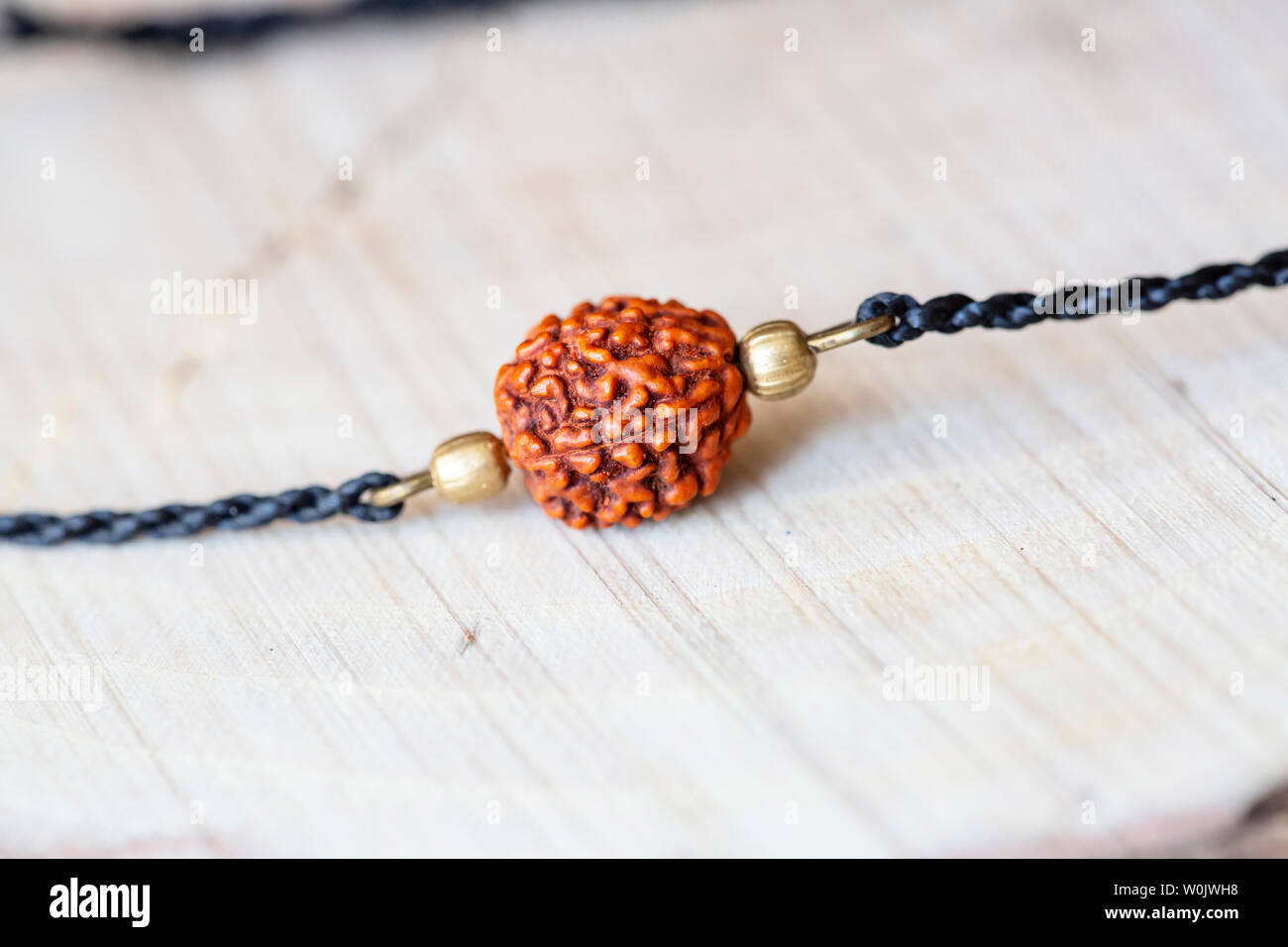 Naturale di semi di rudraksha braccialetto tallone su sfondo di perla Foto Stock