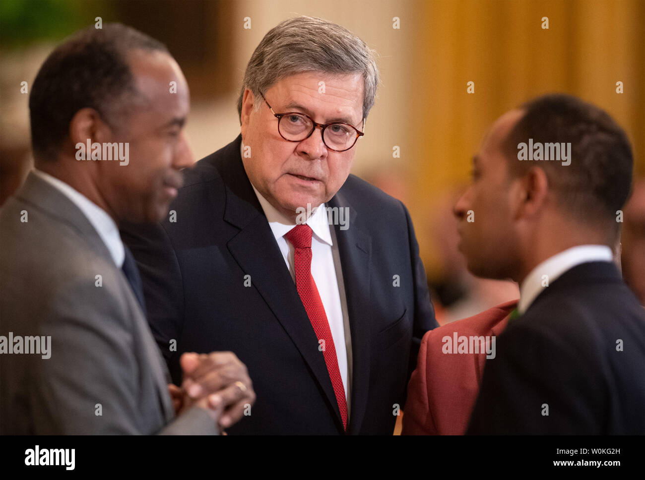 Attorney General William Barr assiste il 2019 riforma carceraria vertice e primo passo atto celebrazione ospitato dal presidente Donald Trump, nella Sala Est della Casa Bianca a Washington D.C. il 1 aprile 2019. Foto di Kevin Dietsch/UPI Foto Stock