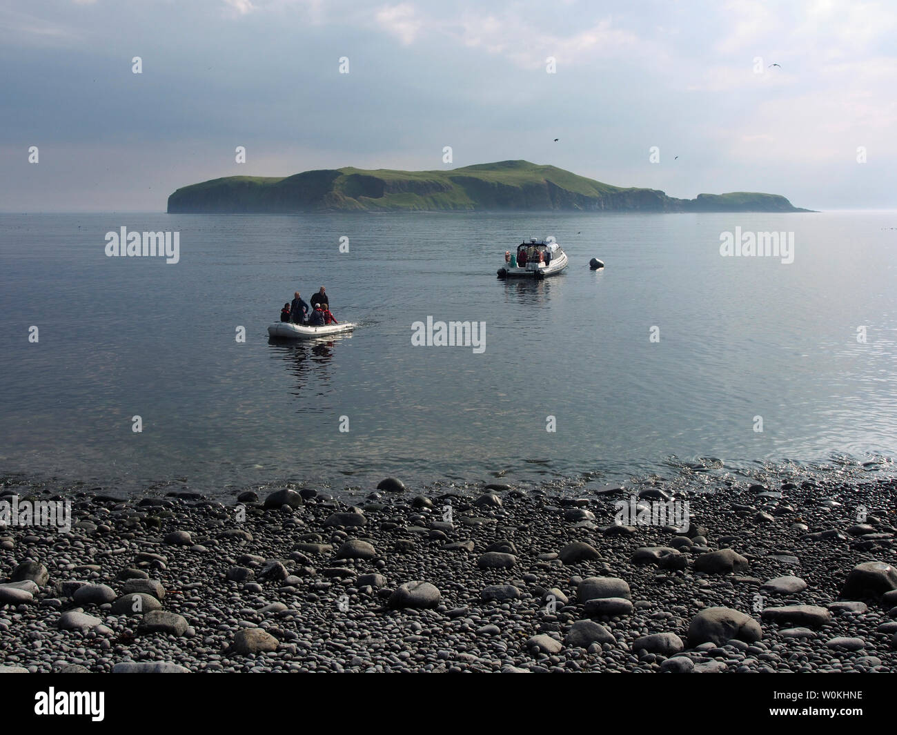 Eilean mhuire da Garbh Eilean, isole Shiant, Scozia Foto Stock