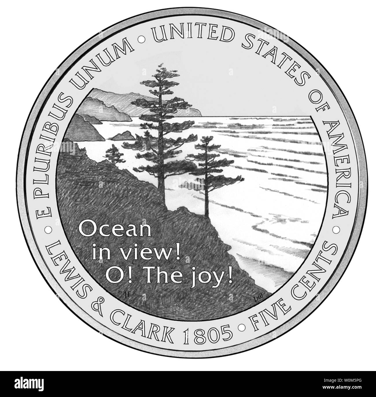 La US Mint ha annunciato oggi che è il rilascio di due progettate di recente a 5 cent (nickels) nel 2005 per completare il 'viaggio a ovest della serie di nichel." una nuova immagine del Presidente Thomas Jefferson apparirà sul "testate" lato di entrambi nickels. Il "code" del primo nichel (per essere rilasciato nei primi mesi del 2005) sarà un bisonte Americano design che ricorda il Buffalo Nickel. Un secondo di nuova concezione, di nichel ad essere rilasciato nella tarda estate del 2005, sarà la stessa caratteristica nuova immagine di Jefferson, con un design sull'altro lato che simboleggia la Lewis e Clark expedition. (UPI foto/STATI UNITI Mint) Foto Stock