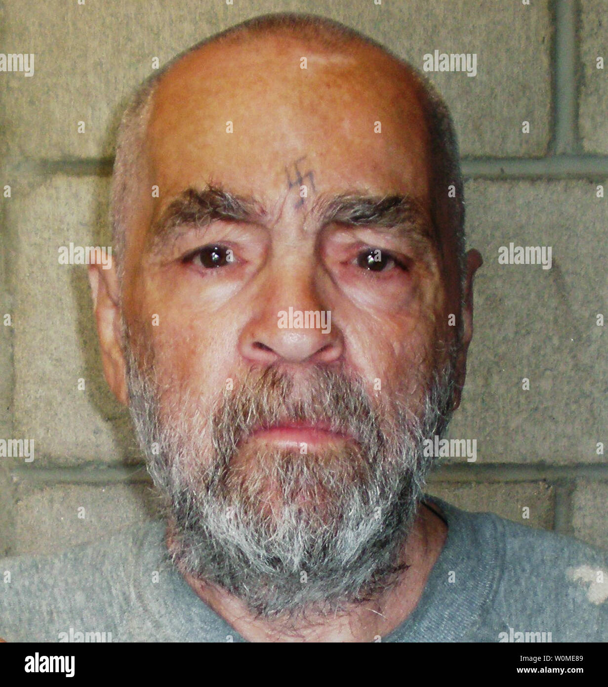 Massa assassino Charles Manson è raffigurato in un marzo 19, 2009 mug shot rilasciato dal Dipartimento della California di correzioni e di riabilitazione in Corcoran, California. (UPI foto/California prigione di stato) Foto Stock