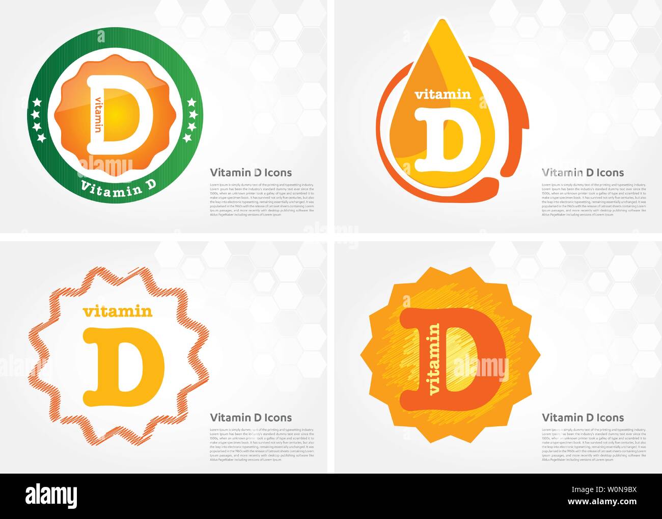 La vitamina D sole che splende pillola icona capsule collection set nero, colecalciferolo. golden vitamina complesso con formula chimica sostanza drop. Medical Illustrazione Vettoriale